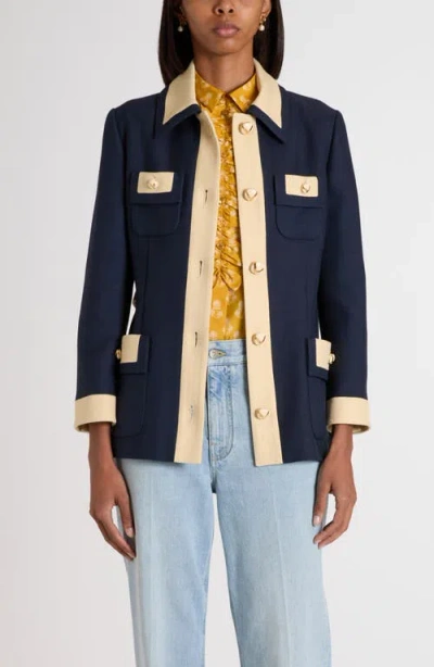 Valentino Blue/ivory Jacket With Belt In Animal Print
