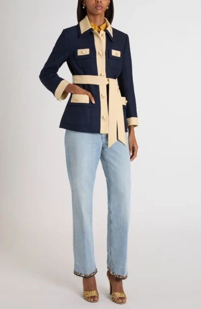 Valentino Blue/ivory Jacket With Belt In Animal Print