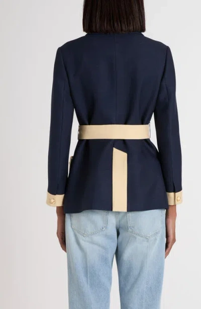 Valentino Blue/ivory Jacket With Belt In Animal Print