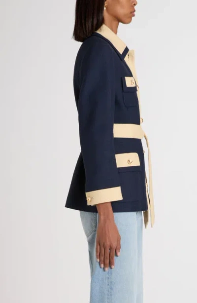 Valentino Blue/ivory Jacket With Belt In Animal Print