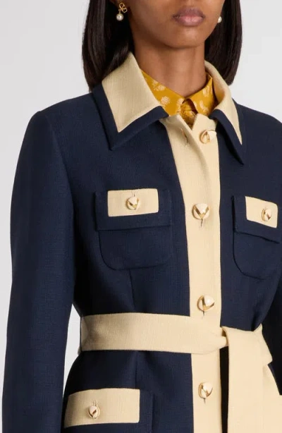 Valentino Blue/ivory Jacket With Belt In Animal Print