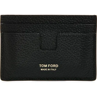 Tom Ford Black Card Holder With Embossed Lgoo Lettering On The Front And Money Clip In Grained Leather Man In Black