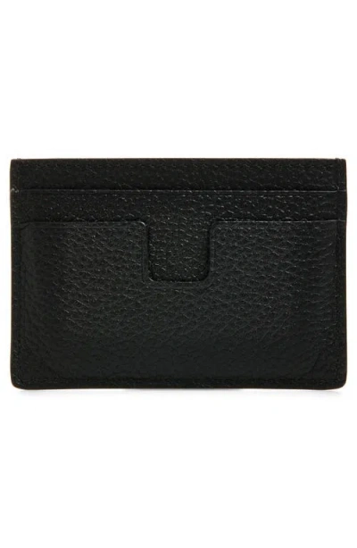 Tom Ford Black Card Holder With Embossed Lgoo Lettering On The Front And Money Clip In Grained Leather Man In Black