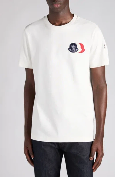 Moncler Ivory Cotton Tricolour Logo T-shirt In White