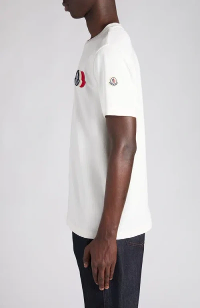 Moncler Ivory Cotton Tricolour Logo T-shirt In White