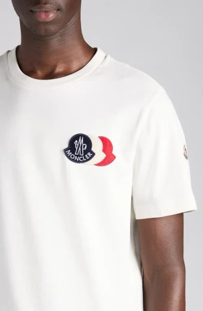 Moncler Ivory Cotton Tricolour Logo T-shirt In White