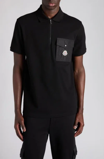 Moncler Cotton Piquet Polo Shirt With Pocket Clothing In Black