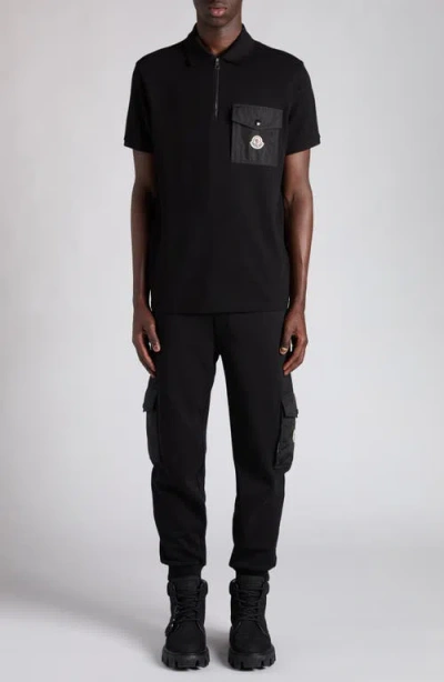 Moncler Cotton Piquet Polo Shirt With Pocket Clothing In Black