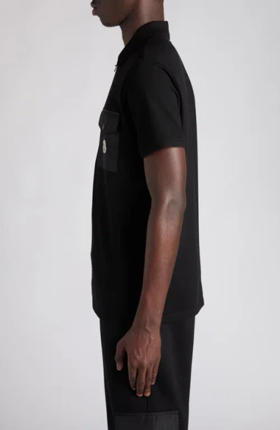 Moncler Cotton Piquet Polo Shirt With Pocket Clothing In Black