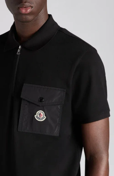 Moncler Cotton Piquet Polo Shirt With Pocket Clothing In Black