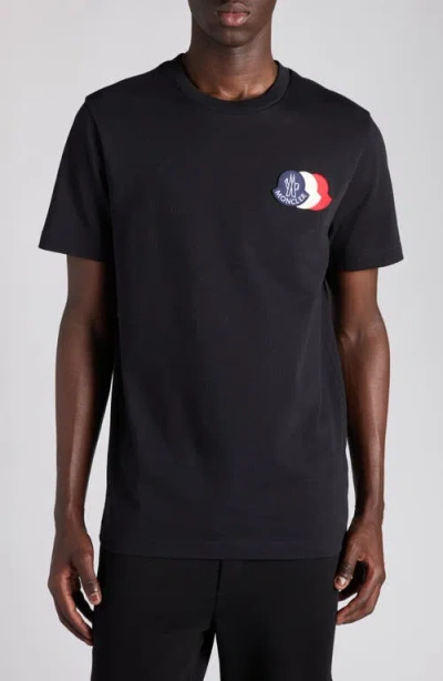 Moncler Blue T-shirt With Embroidered Tricolor Logo In Blue