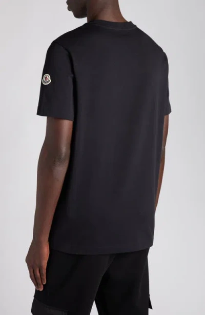 Moncler Blue T-shirt With Embroidered Tricolor Logo In Blue