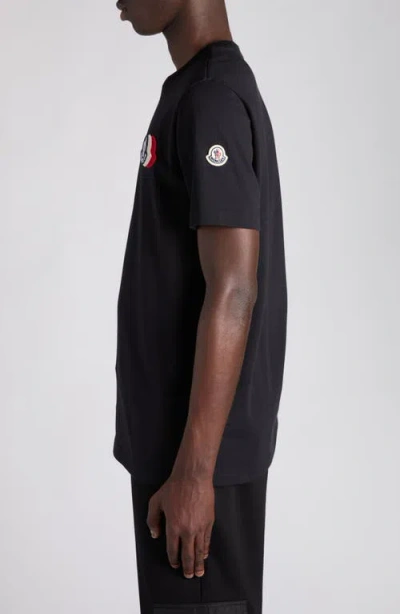 Moncler Blue T-shirt With Embroidered Tricolor Logo In Blue