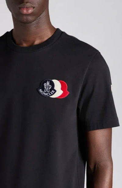 Moncler Blue T-shirt With Embroidered Tricolor Logo In Blue