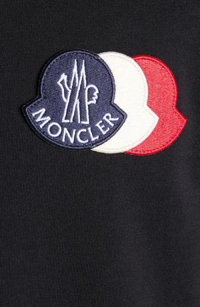 Moncler Blue T-shirt With Embroidered Tricolor Logo In Blue