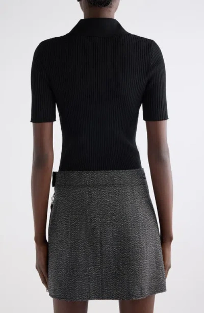 Courrèges Iconic Rib Knit Polo In Black