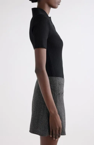 Courrèges Iconic Rib Knit Polo In Black