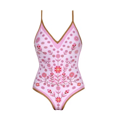 Jessie Zhao New York Pink Garden Reversible V-neck One-piece Swimsuit