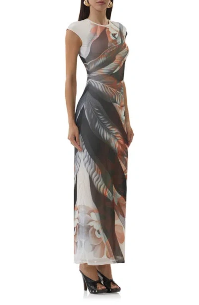Afrm Cody Print Mesh Dress In Gray