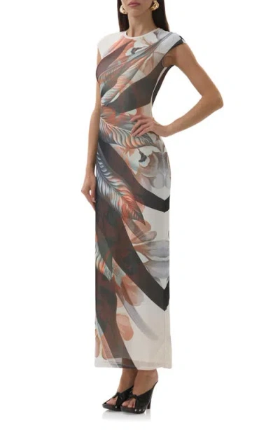 Afrm Cody Print Mesh Dress In Gray