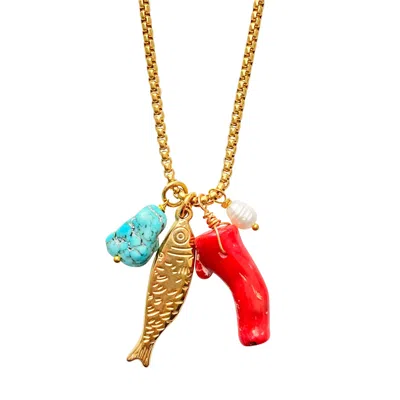 Smilla Brav Women's Gold / Blue / Red Fish Coral Necklace Crete In Multi