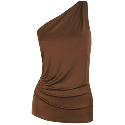 Me&thee Women's Brown Gridlock Copper Twist Shoulder Top In Brown