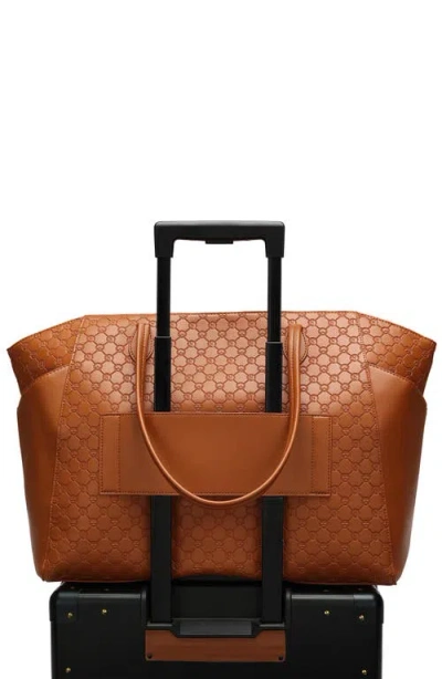 Elle Compass 32l Vegan Leather Monogram Weekender Duffel Bag In Brown