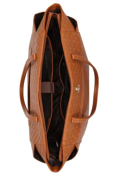 Elle Compass 32l Vegan Leather Monogram Weekender Duffel Bag In Brown