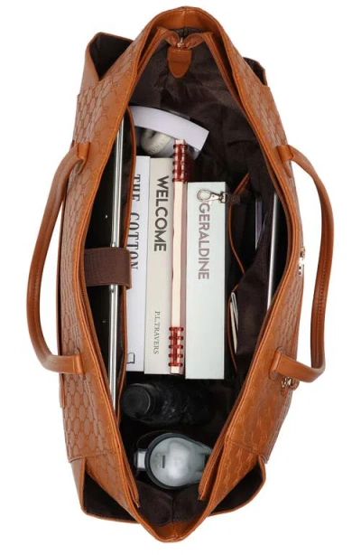 Elle Compass 32l Vegan Leather Monogram Weekender Duffel Bag In Brown