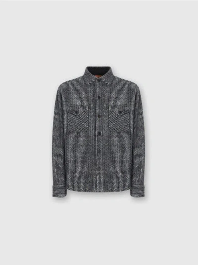 Missoni Overshirt In Wool-cotton Blend With Zigzag Pattern In Gray