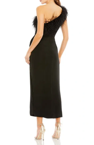 Mac Duggal Asymmetric Draped Evening Dress With Feather Detail In Black