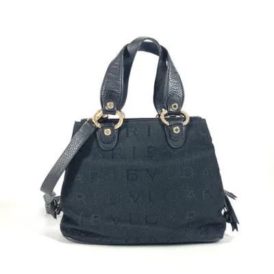 Pre-owned Bvlgari Black Leather Canvas Handbag Shoulder Bag Tote Bag ()