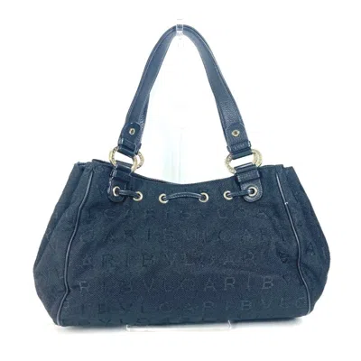 Pre-owned Bvlgari Black Leather Canvas Shoulder Bag Tote Bag ()
