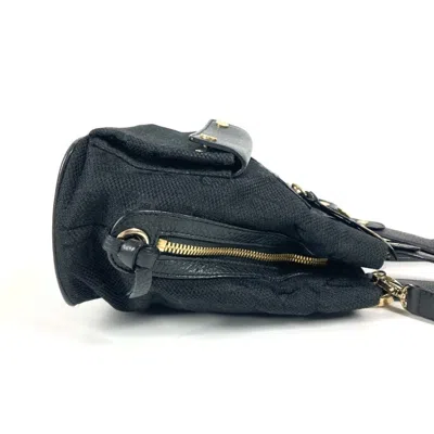 Pre-owned Bvlgari Black Leather Canvas Handbag Shoulder Bag Tote Bag ()