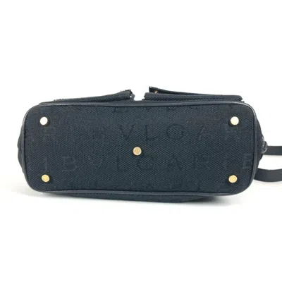 Pre-owned Bvlgari Black Leather Canvas Handbag Shoulder Bag Tote Bag ()