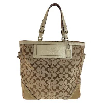 Pre-owned Coach Beige Gold Signature Line Shoulder Bag Tote Bag ()