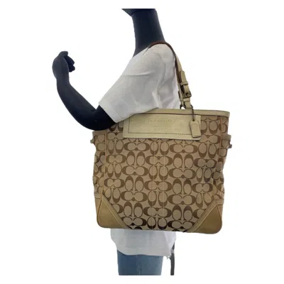 Pre-owned Coach Beige Gold Signature Line Shoulder Bag Tote Bag ()