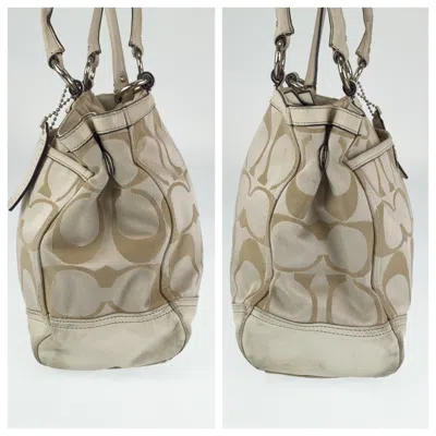 Pre-owned Coach Beige White Signature Line Leather Shoulder Bag Tote Bag ()