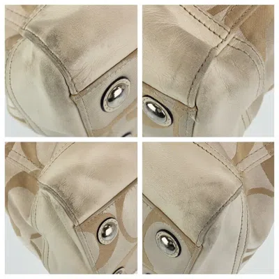 Pre-owned Coach Beige White Signature Line Leather Shoulder Bag Tote Bag ()