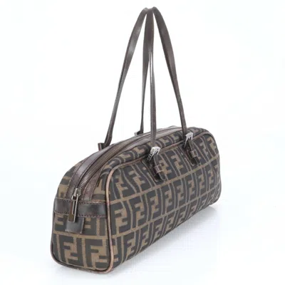 Pre-owned Fendi Zucca Brown Leather Canvas Handbag Tote Bag ()