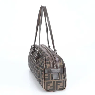 Pre-owned Fendi Zucca Brown Leather Canvas Handbag Tote Bag ()