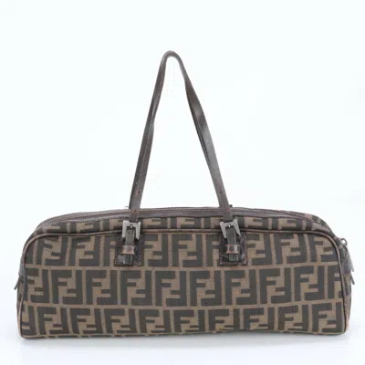Pre-owned Fendi Zucca Brown Leather Canvas Handbag Tote Bag ()