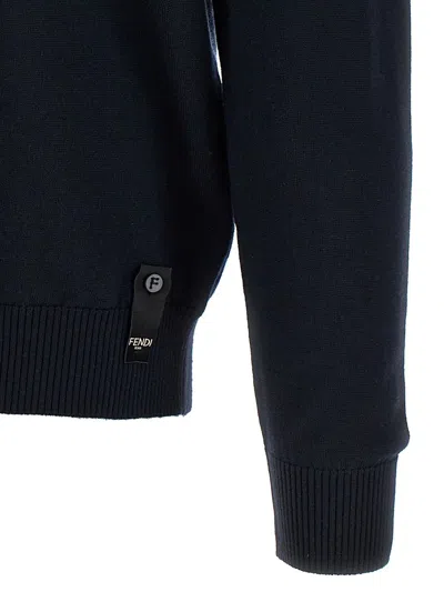 Fendi Ff Logo Wool Crewneck Sweater In Blue