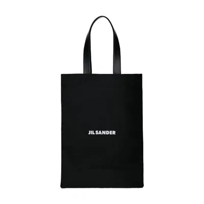 Jil Sander Black Tote Bag With Logo Print In Black