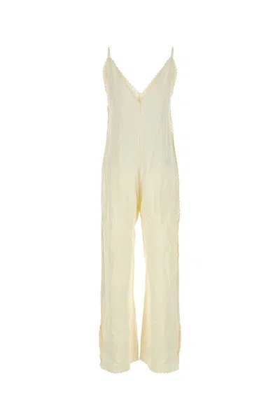 Jil Sander Ivory Satin Jumpsuit In White