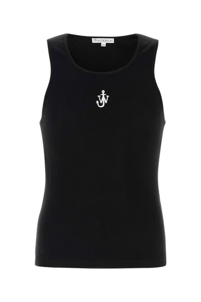 Jw Anderson Black Sleeveless Top With Logo Embroidery On The Front In Black