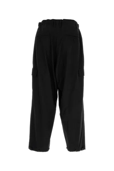 Yohji Yamamoto Loose Fit Cotton Trousers Side And Back Pockets In Black
