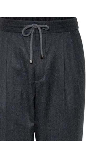 Brunello Cucinelli Grey Pinstriped Virgin Wool Trousers In Blue