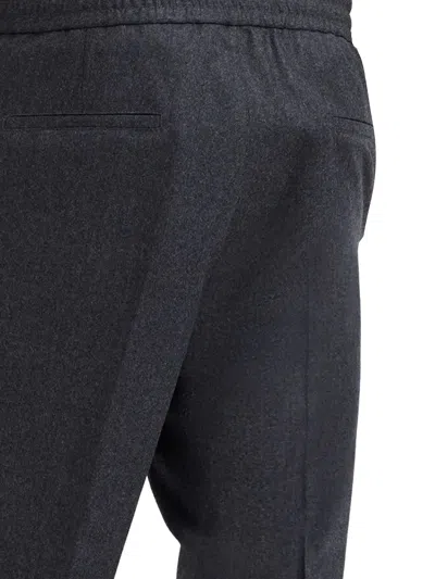 Brunello Cucinelli Grey Pinstriped Virgin Wool Trousers In Blue