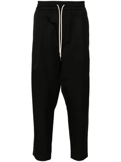 Drôle De Monsieur Black Carrot Pants With Drawstring In Wool Blend Man In Black